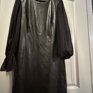 Calvin Klein Black Sheath Dress with Long Bishop Sleeves for Cocktail